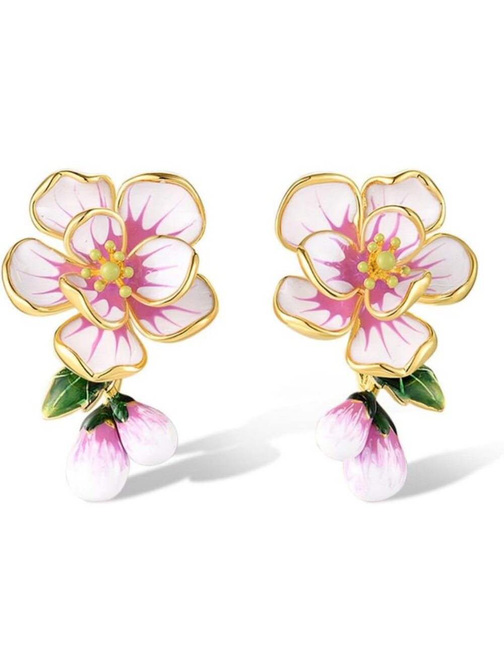 925 Sterling Silver Enamel Flower Gemstone Earrings - Elegant Floral Design